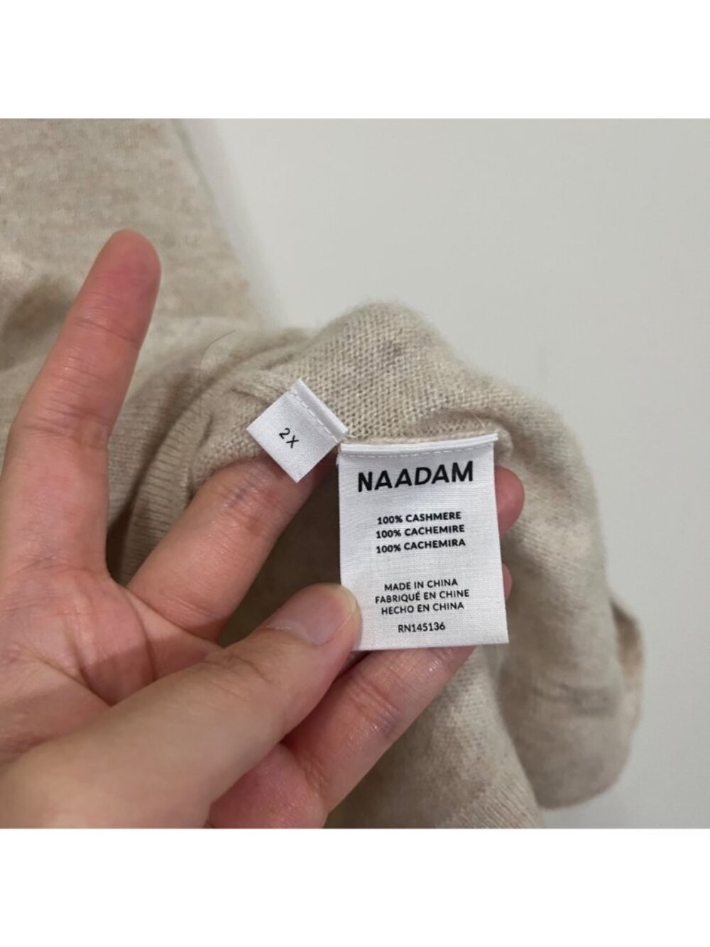 Naadam Sz 2X Signature 100% Cashmere Hoodie Sweater Pullover Beige *Small Holes - Picture 7 of 14